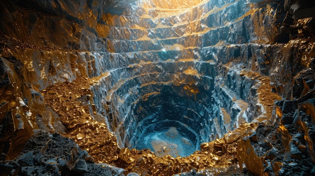 Photo the old underground tunnel of the gold mine gold mining in the mine