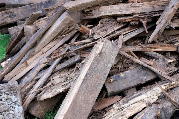 Old unusable wooden sleepers, replacement of old tram tracks in Kiev September 2021 preparation for laying new rails