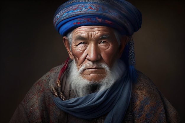 Old Uyghur man wearing traditional cloth