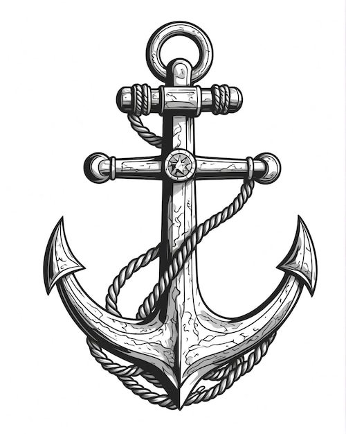 Photo old vintage anchor hand drawing style