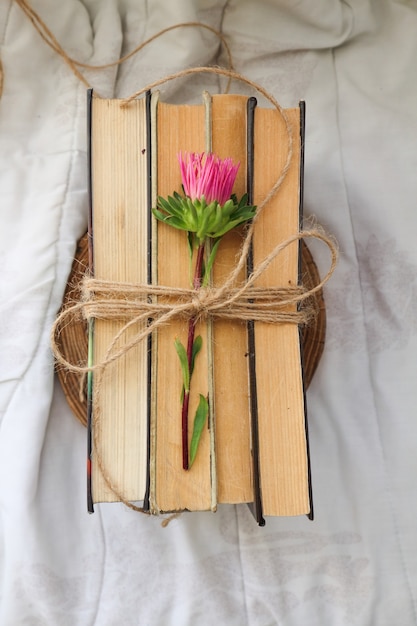 Old vintage books on a light background