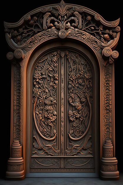 Old vintage carved floral wooden door background