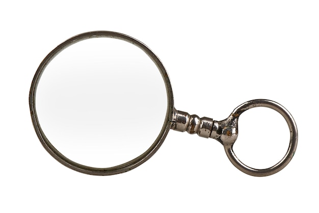 Old and vintage magnifying glass isolated with clipping path