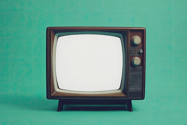 Old vintage tv on green background