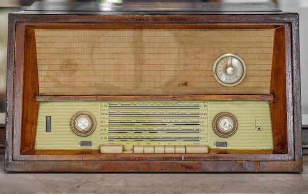 Old VintageAntique wooden radio on a table