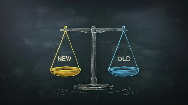 Photo old vs new old or new a handdrawn illustration of a balance scale with the words new and old