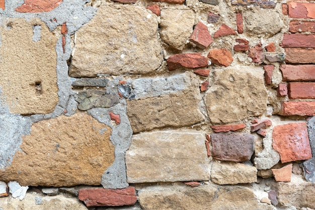 Old wall made of bricks and stones background