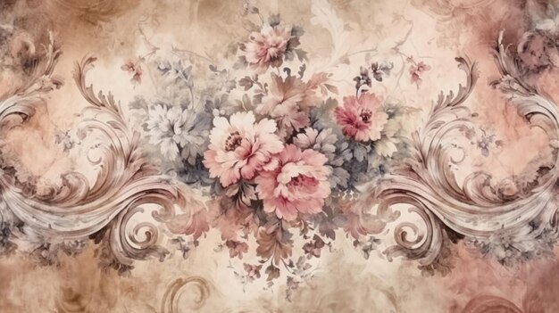 Old wallpaper covering a wall in the vintage style generative AI