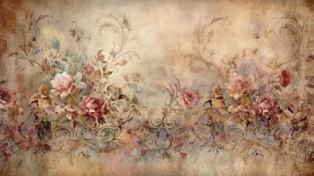 Old wallpaper covering a wall in the vintage style generative AI