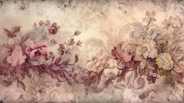 Old wallpaper covering a wall in the vintage style generative AI