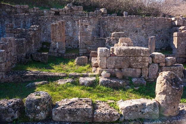 Old walls of houses at Morgantina old town archaeological site