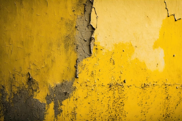 Old weathered painted yellow color peeling wall