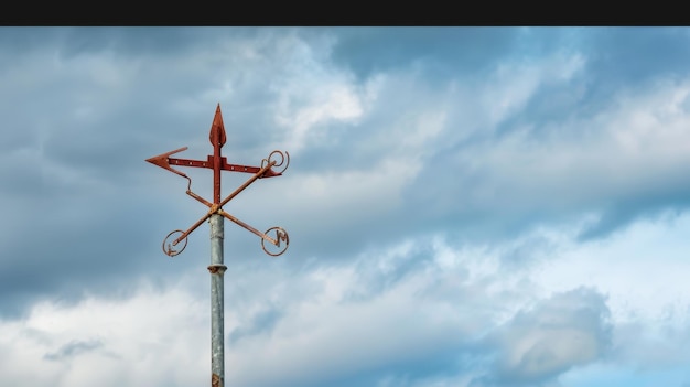 Photo old weathervane pointing to the right under cloudy sky