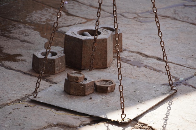 Old weighting intrument scale balance machine close up image