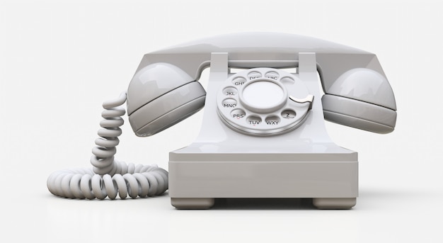 Old white dial telephone. 3d rendering.