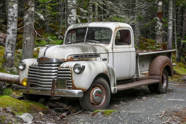 Old white truck with rusty