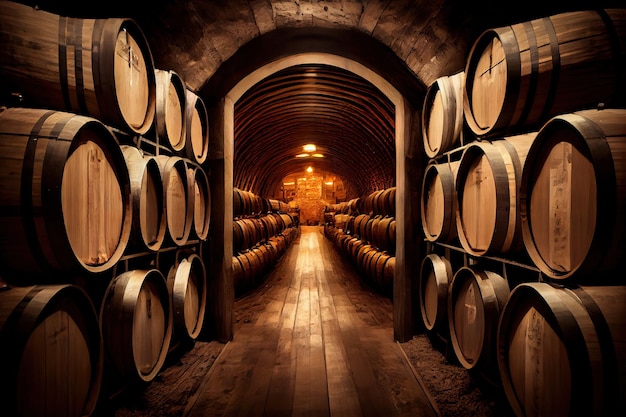 Old Wine Cellar with Oak Barrels Winery Basement Wine Cellar Abstract Generative AI Illustration