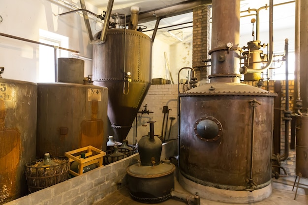 Old winery in boiler room, ancient stone building, european architecture, medieval town, famous places for tourism and travel