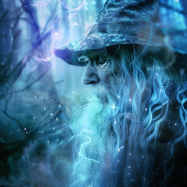 Photo old wizard in the fog