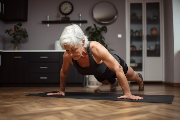 Old woman doing pushups Senior mature Generate Ai