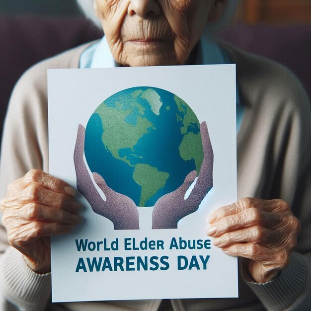 Photo an old woman holds a poster that saysworld support for an elderly womans care day