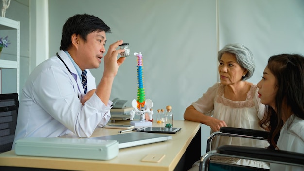 Old woman takes a young woman with a bone problem to see a doctor