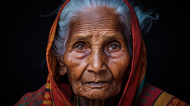 An old woman with a warm look testifying to the wealth of her inner world