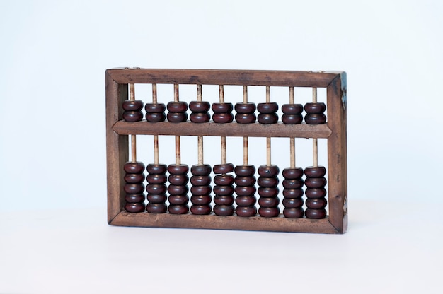 Old wooden abacus on blue