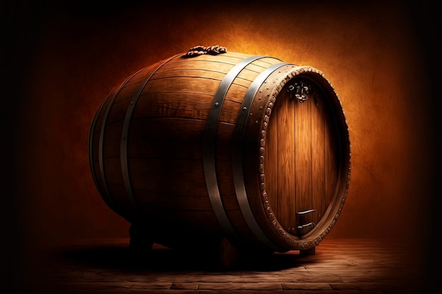 Old wooden barrel on a brown background