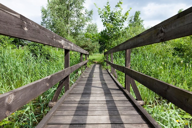 Photo old wooden bridge built on the lake