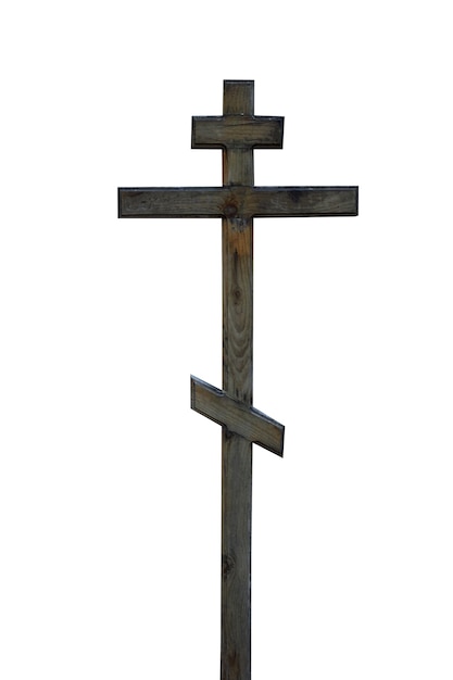 Old wooden christian orthodox cross isolated on white background. High quality photo