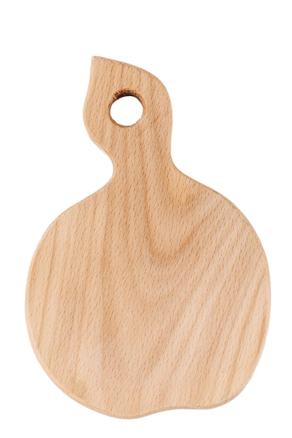 An old wooden cutting board on a white isolated background