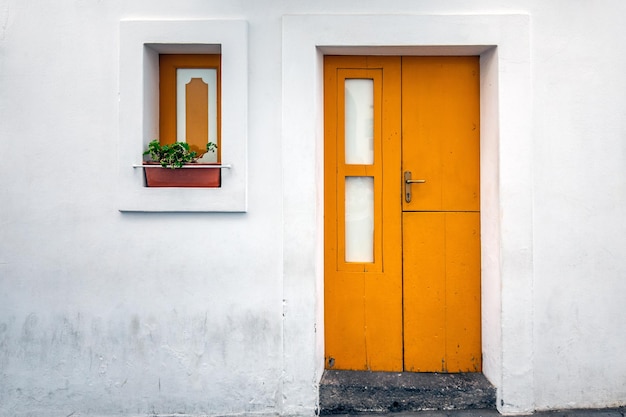 Old wooden entrance door on facade of antique baroque building in traditional architecture of Catania Sicily, Italy.