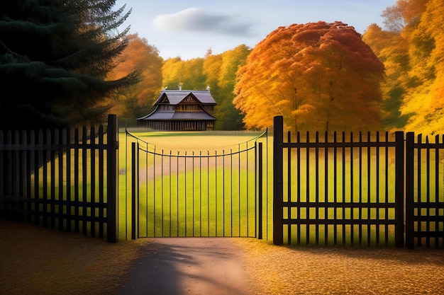 The old wooden fence and gate in autumn