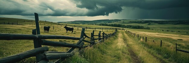 Photo old wooden fence of a stormy landscape