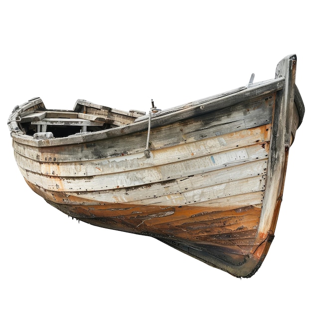 Old Wooden Fishing Boat Docked by the Shore on transparent background White background