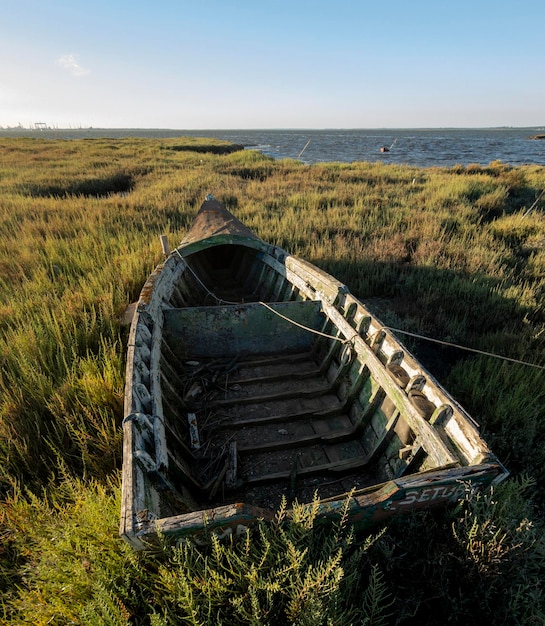 Old wooden fishing boats near palaphitic docks