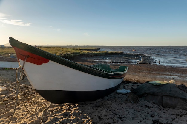 Old wooden fishing boats near palaphitic docks