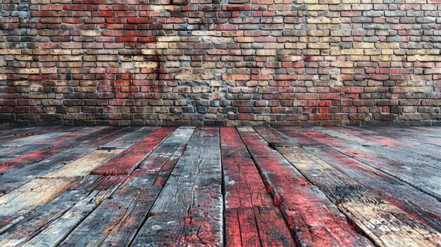 Photo old wooden floor with a red brick wall free photo