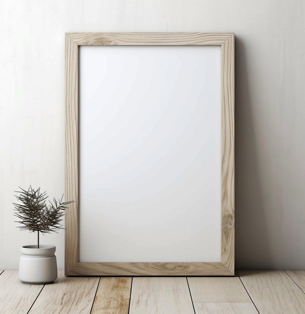 Old wooden frame mockup close up on white wall 3d render