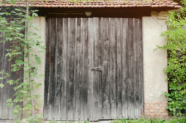 Old wooden garage door