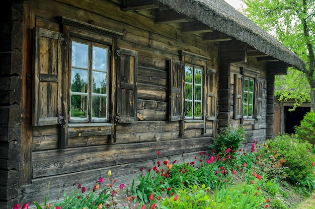 old wooden house and garden