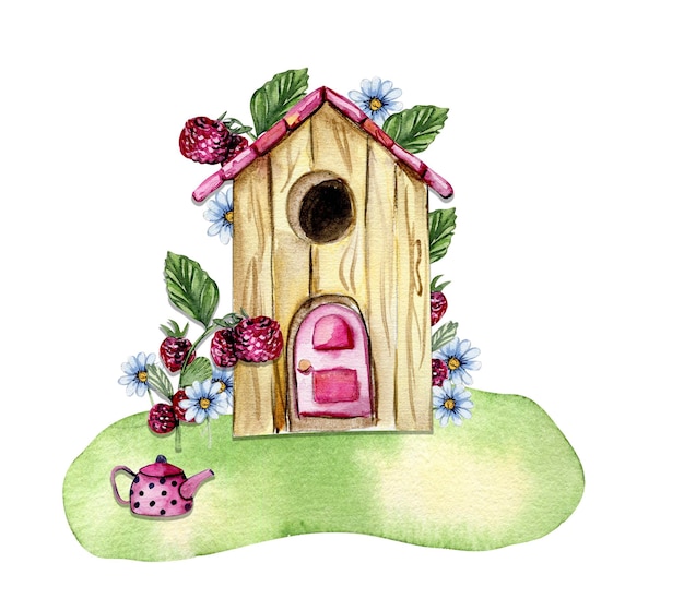 An old wooden house with flower composition An old rusty enamel element