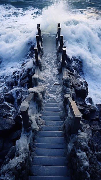 old wooden pier surrounded by sea waves