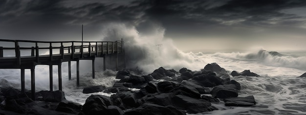 old wooden pier surrounded by sea waves