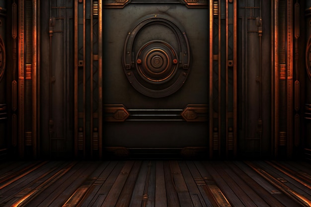 An old wooden room with a vault door