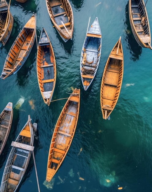 Photo old wooden rowboats moored in calm water