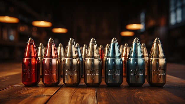 Old Wooden Surface with Used Firearm Bullet Cartridges