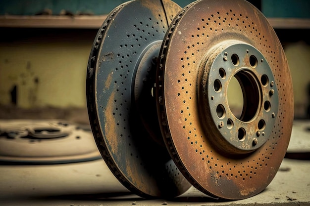 Old worn brake discs that need to be replaced urgently