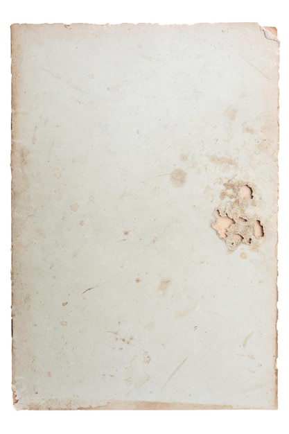 Old yellowed paper with holes and stains